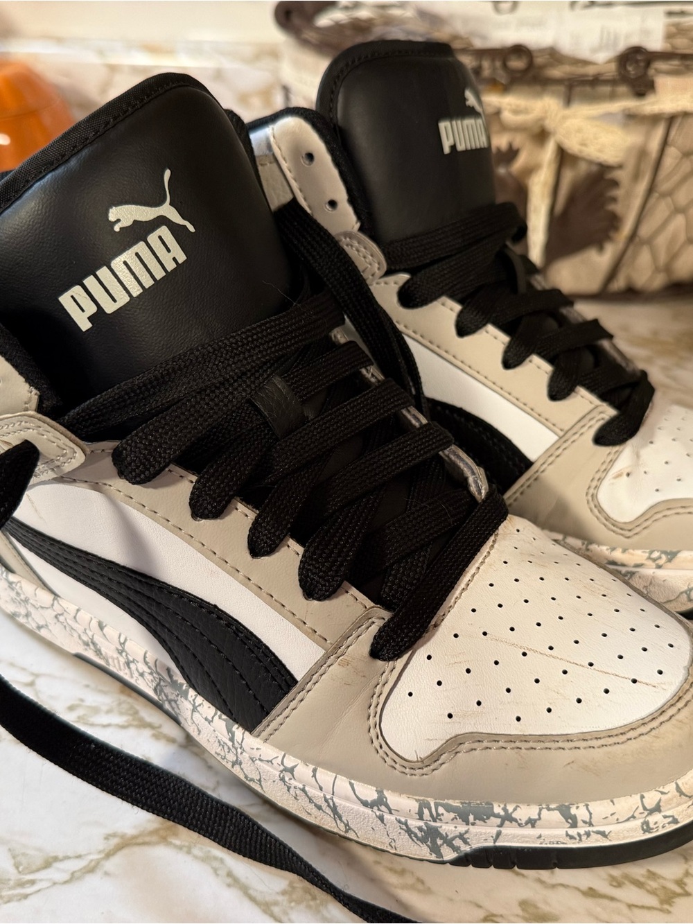 Puma Kids Black and White High-Top Sneakers
